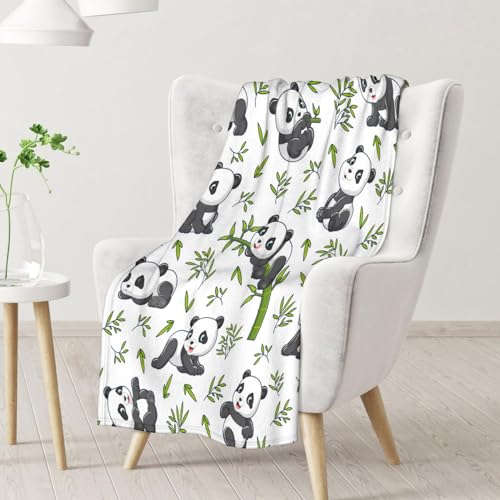 Mercuryelf Panda Throw Blanket - Soft, Fuzzy & Warm - 50x60 Inches Flannel Blankets for Living Room, Sofa - White Aesthetic Throws Gift for Teens