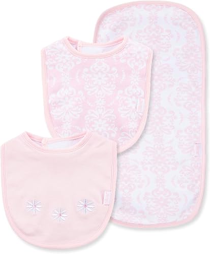 Miniatura 18 de Little Me Clothes for Baby Boys’ and Girls’ 2 Bibs and 1 Burp Cloth Set, Soft Cotton Feeding Essentials with Velcro Closures celeste