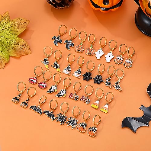 Yoshow 16 Pairs Hypoallergenic Halloween Earrings for Women Teen Girls Dangle Drop Hoop Earrings Set Fall Earrings Pumpkin Spider Bat Black Cat Ghost Witch Spooky Halloween Jewelry2