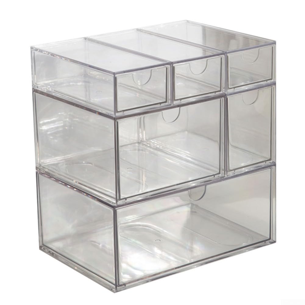 Set mit 5 transparenten Acryl-Schreibtischboxen mit Schubladen, transparenter Aufbewahrungsschrank für Büro, Zuhause und Bastelbedarf (A)