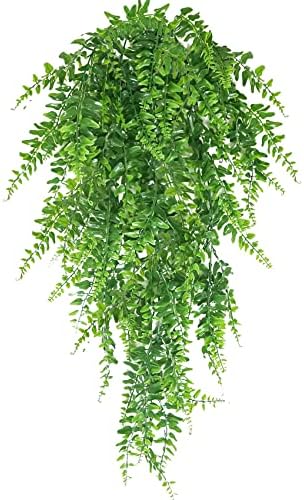 Huryfox Artificial Hanging Plants Fake Plants Faux Plant for Room Aesthetic Indoor Outdoor, Green Fern Vine Plastic Vines for House Garden Bedroom Wall Decoration Room Decor Greenery, 1 Pack