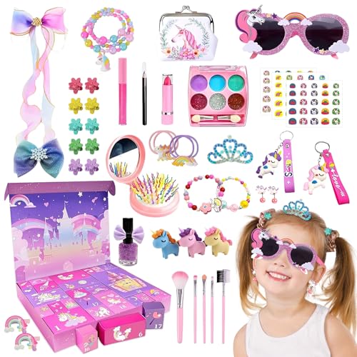 Adventskalender 2026 für Mädchen, 24 Tage Weihnachts Countdown Einhorn Geschenke für Kinder, mit 24 Magischen Überraschunge, Weihnachts Countdown Kalender, Einschließlich Spielzeug und Haarschmuck