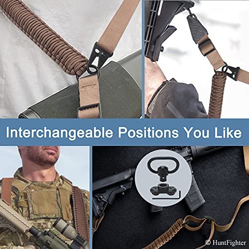 Huntfighter Rifle Sling, 2-Point 550 Paracord Woven Gun Sling With Adjustable Length Strap, Quick Attach Metal Sling Swivel Hooks And Elastic Bands, Brown #TOP3