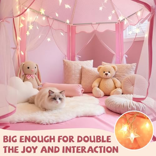 Sumbababy Princess Castle Tent for Girls Fairy Play Tents for Kids Hexagon Playhouse with Fairy Star Lights Toys for Children or Toddlers Indoor or Outdoor Games (Pink) - Image 4
