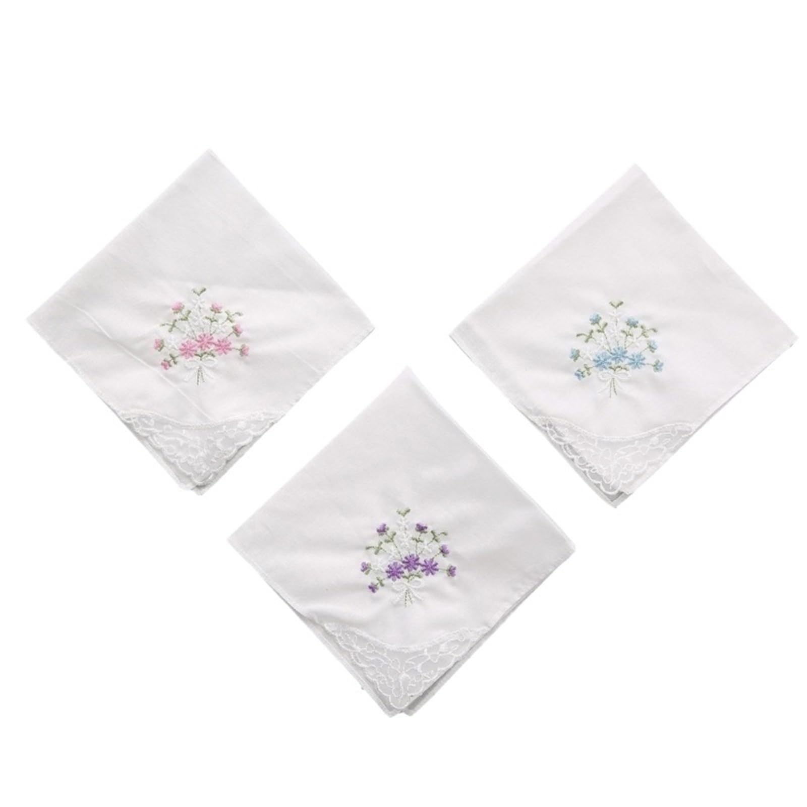 Damen-Taschentücher aus Baumwolle mit Stickerei, weiche, einfarbige Blumen Spitzenbesatz Stofftaschentücher(12pcs-B)