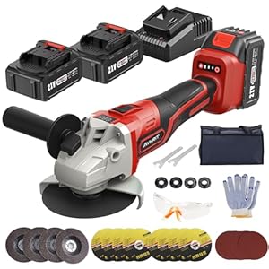 meuleuse d'angle sans fil, meuleuse d'angle 21v avec 2 batteries 4.0ah, 9000rpm moteur brushless, disques de coupe 125mm, disque à lamelles pour couper, meuler. (rouge)