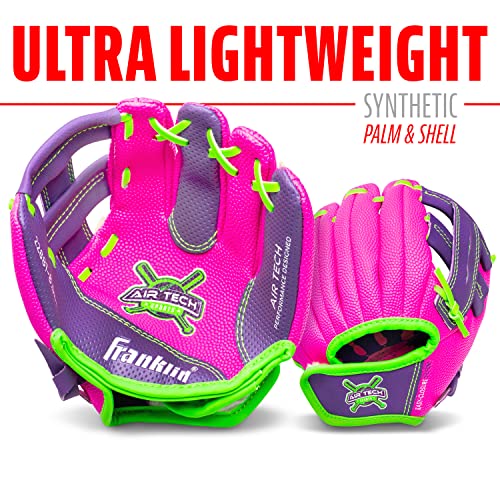 Franklin Sports Kids Baseball Glove - Airtech Boys + Girls Youth Teeball Glove - Kid + Toddler Teeball + Baseball Mitt - Right Hand Throw - 8.5", Pink/Purple #TOP1
