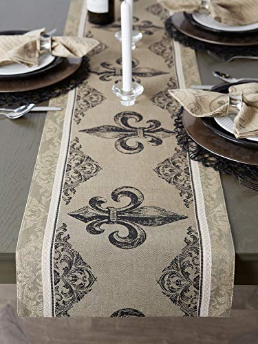 DII Tabletop Kitchen Collection, Cotton, Fleur De Lis Stripe, Reversible Table Runner, 14x72, Reversible Table Runner, 14x72" - Image 4
