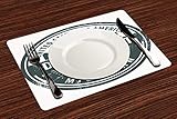 4er Set Platzsets 30x45cm,Detroit Decor, beschädigte alte Briefmarke von Michigan USA mit Stadtplan Lage Tourismus Symbol dekorativ, schwa,Abwaschbar Platzdeckchen rutschfest Hitzebeständig Tischsets