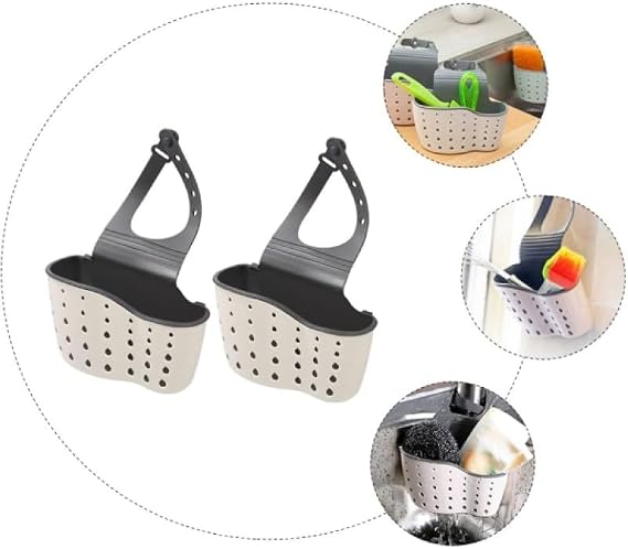 Askılı Evye Sepeti - Silikon Lavabo Düzenleyici - Mutfak Süngeri, Sabun ve Bulaşık Teli Tutucu - Delikli Drenaj Yapılı Askı