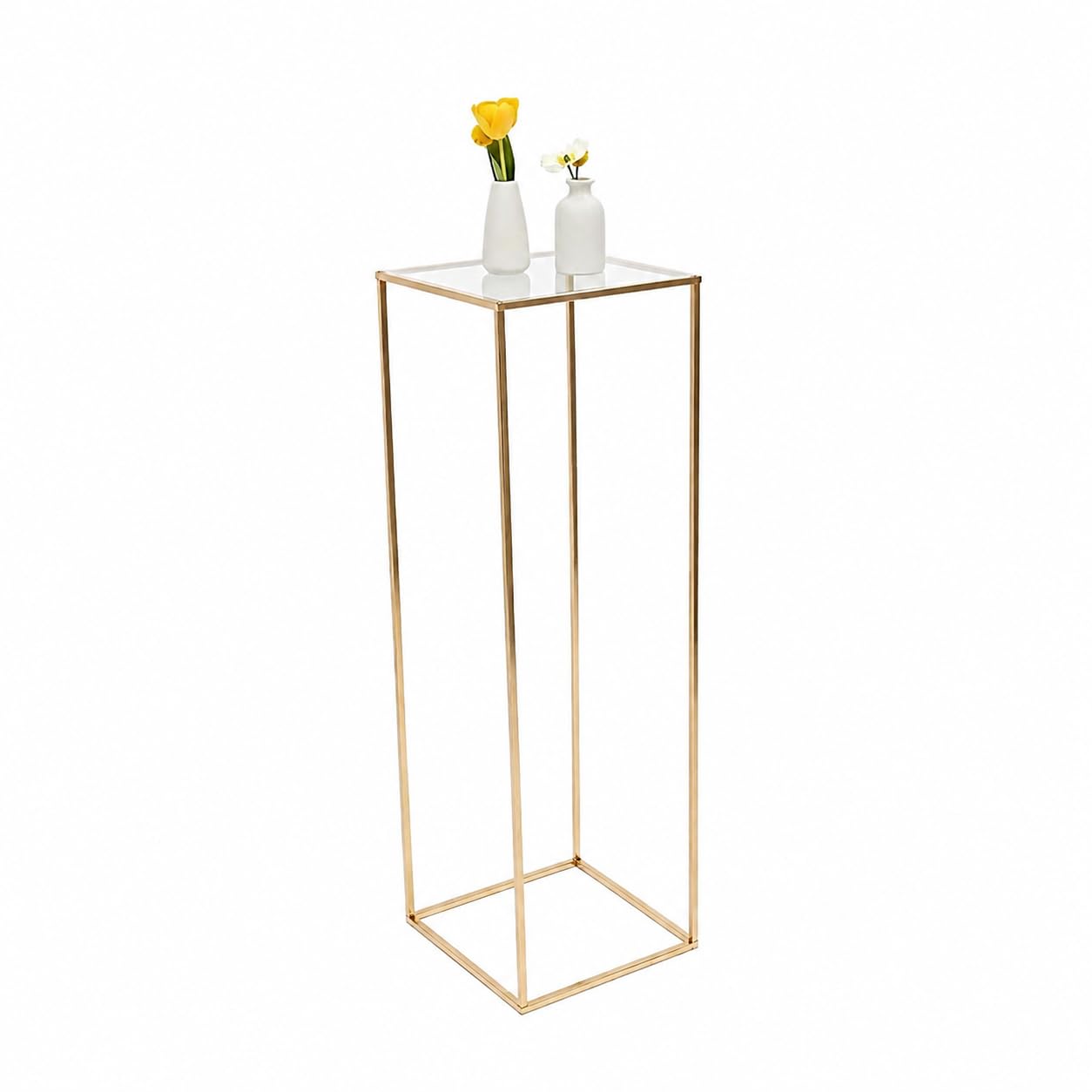 Supporto per fiori in metallo dorato per matrimonio, 100 cm, centrotavola per vasi, con piastre acriliche trasparenti, espositore geometrico per matrimoni, compleanni, feste, decorazioni per la casa