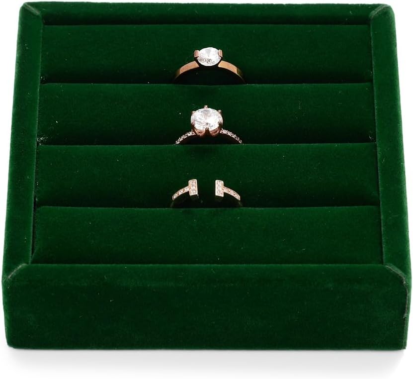 Oirlv 3 Slots Velvet Small Ring Organizer Earrings Trays Showcase Display Storage Insert Holder for Jewelry Box, Drawer, Dresser(Green,S)