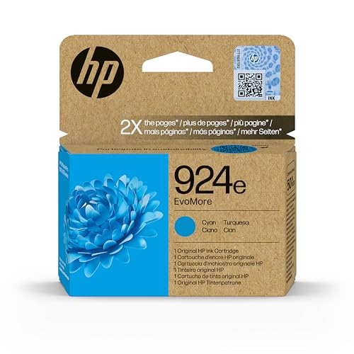 HP 924e Cartouche d’Encre Authentique Cyan EvoMore