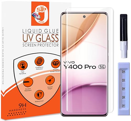 Image of STP FEEL UV Premium Tempered Glass Screen Protector Guard Compatible For Vivo Y400 Pro 5G (6.77 Inch, Pack of 1) Full Adhesive UV Curved Case Friendly HD Clarity