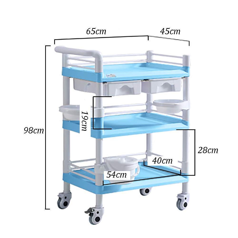 Carritos móviles, carros de Mano para Almacenamiento de Cocina, Carrito de Belleza multifunción con 3 estantes y Ruedas para Laboratorio de Tratamiento, soporta 150 kg