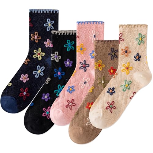 Image of IIG Womens Novelty Cotton Crew Socks Cute Animals Socks Fun Flower Socks (fit women's shoe size 5-9)