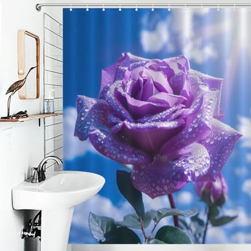 Rideau de douche imperméable et lavable en machine motif fleur 152x183 - 6