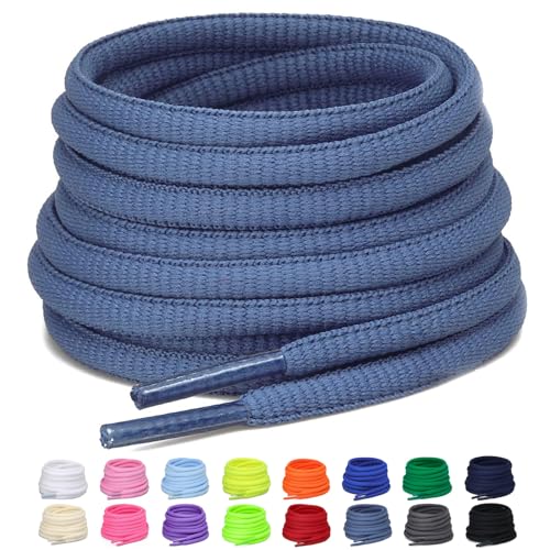 Puzeam 2 Pairs Oval Shoe Laces 6mm Half Round Shoelaces for Sneakers Trainers Running Shoes Blue Gray 120