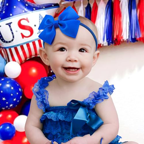 4th of July Baby Bows for Girls Patriotic Headband American Flag Star Bow Hair Ribbon Bow for Toddler Newborn Elastic Nylon Hair Accessories Red Blue3