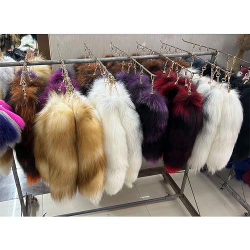 Image of 15.75 Inch Long Fluffy Faux Fur Tail Keychain, Fake Animal Tails for Handbags Backpacks Charm Tassel Ornaments (Light Purple-Black)