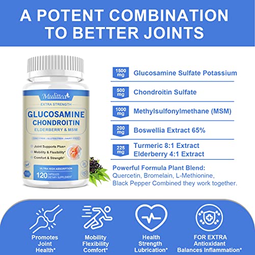 Glucosamine Chondroitin Msm Elderberry Boswellia Capsules- Extra Strength Natural Joint Support Supplement With Turmeric For Antioxidant,Immune Support Helps With Inflammatory Response*For Men & Women #TOP2