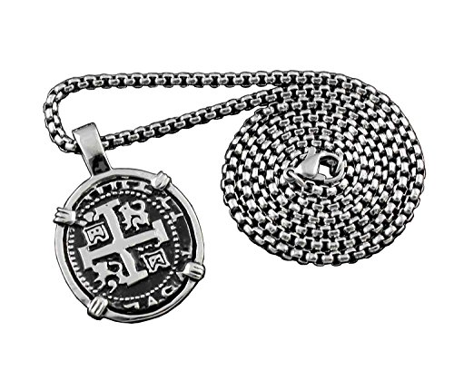 Piece of Eight Coin Pendant Necklace Pirate Spanish Jewelry + 316L Stainless Steel Chain2