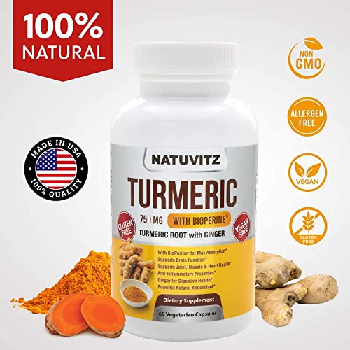 Natuvitz Turmeric Curcumin With Ginger Root And Bioperine 1500Mg, 95% Standardized Curcuminoids, Nongmo, Gluten Free (60 Count) #TOP3