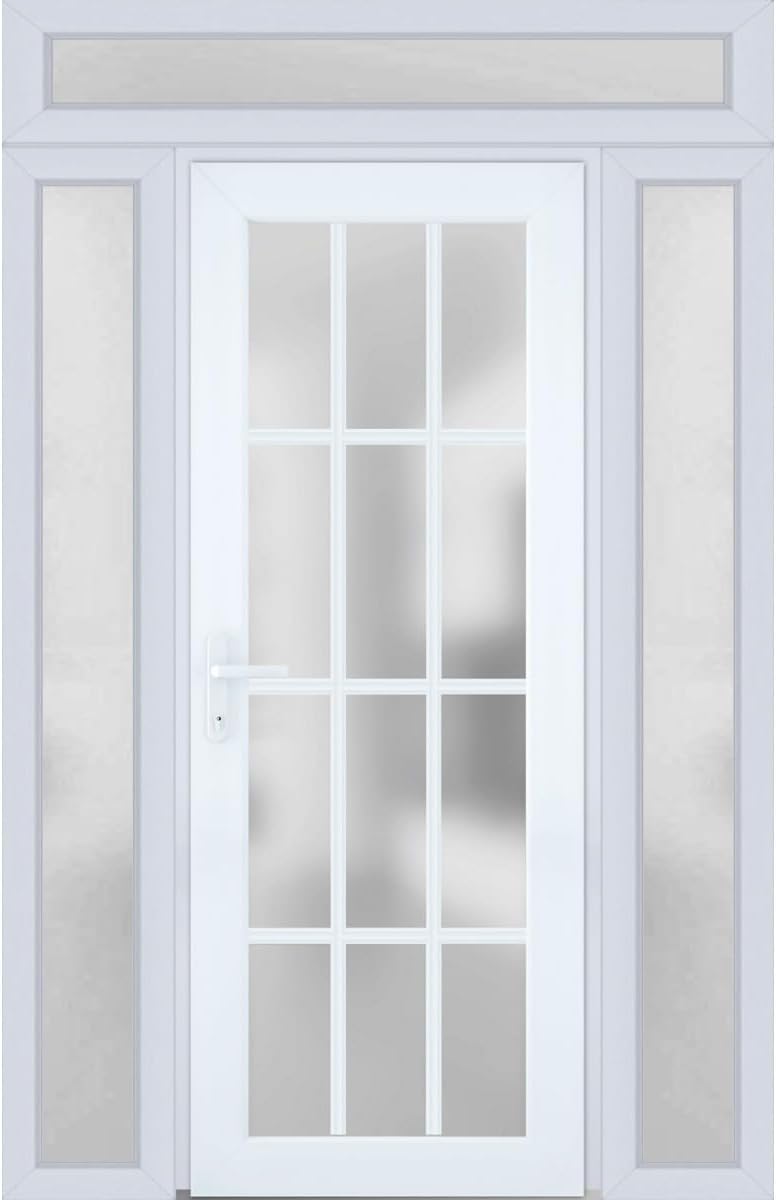 Front Exterior Prehung Metal-Plastic Door Frosted Glass/Manux 8312 White Silk/Top Window/Office Commercial and Residential Doors Entrance Patio Garage 36" x 96" Right-Hand Inswing