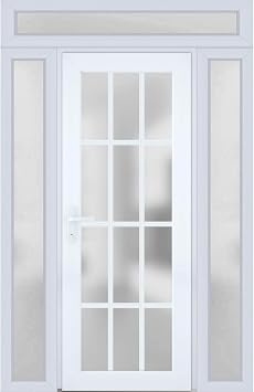 Front Exterior Prehung Metal-Plastic Door Frosted Glass/Manux 8312 White Silk/Top Window/Office Commercial and Residential Doors Entrance Patio Garage 36" x 96" Left-Hand Inswing