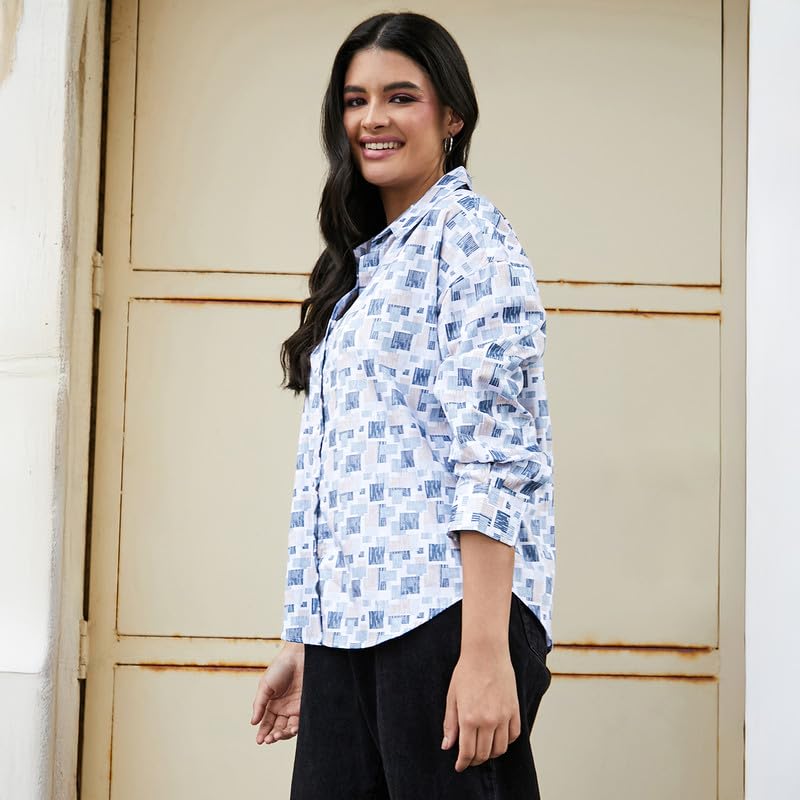 Image of PINACOLADA Women's Solid Oversized Shirt for Casual Wear | Spread Collar | Long Sleeve | Button Closure | Oversized Shirt Crafted with Comfort Fit for Everyday Wear