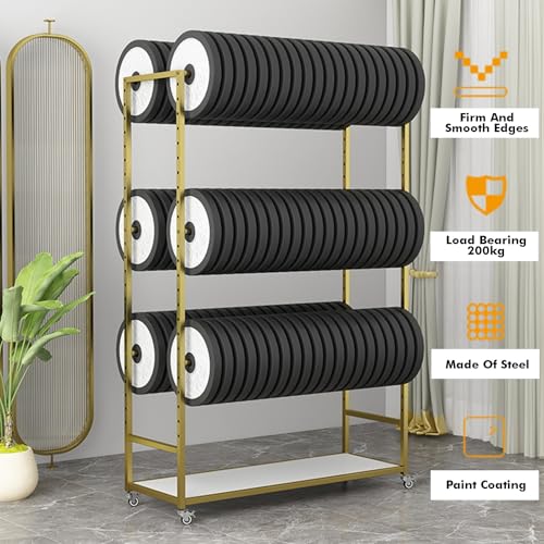 Estante para rollos de tela de 4 capas, organizador comercial de acero con ruedas 5