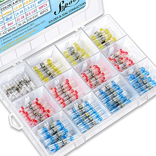 Sopoby 220PCS Solder Seal Wire Connectors - Waterproof Solder Wire Connectors - Heat Shrink Butt Connectors for Boat Truck Stereo Electrical Joint (20Yellow 80Blue 80Red 40White)