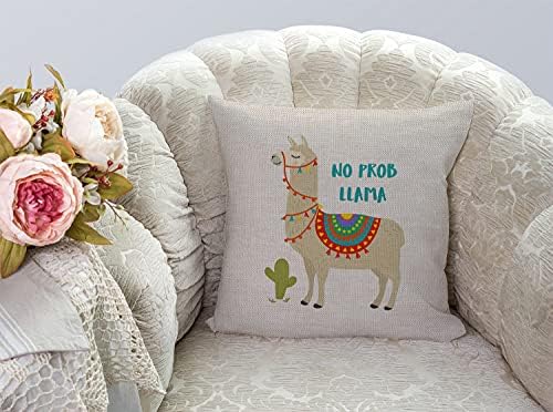 llama Cushion Cover,Cute Animal Alpaca with Cactus Motivational Quote no prob llama Throw Pillow Case Home Decorative for Men/Women Living Room Bedroom Sofa Chair 18X18 Inch Pillowcase 45X45cm