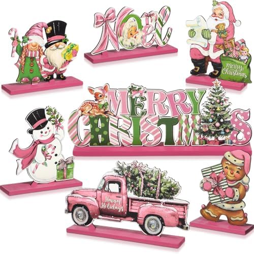 Amazon.com: Pickmesh 7 Pcs Pink Christmas Table Decorations Vintage ...