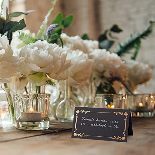 Aboofx 100 Pieces Black Place Cards for Weddings Table Name Cards Tent Cards Place Cards for Table Setting Receptions Parties Events Celebrations(Black Bronzing)