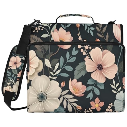 Elegant Flowers Leaves Black �o�C���_�[�o�b�O �m�[�g�p�\�R���R���p�[�g�����g�t�� �o�C���_�[�I�[�K�i�C�U�[ �h���W�b�p�[�P�[�X �w�Z��E��p