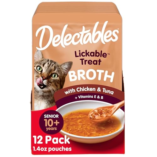 Delectables Lickable Treat Savory Broth Senior 10+ Wet Cat Treats with Real Chicken & Tuna, Food...