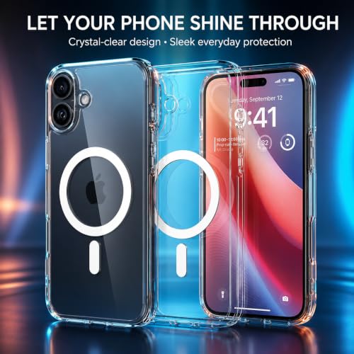 Image of MAGA Back Case Cover for Apple iPhone 17, Crystal Clear Magnetic Case Compatible with MagSafe, Hybrid Hard PC Back & Soft TPU Bumper, Shockproof Protective Cover - Clear
