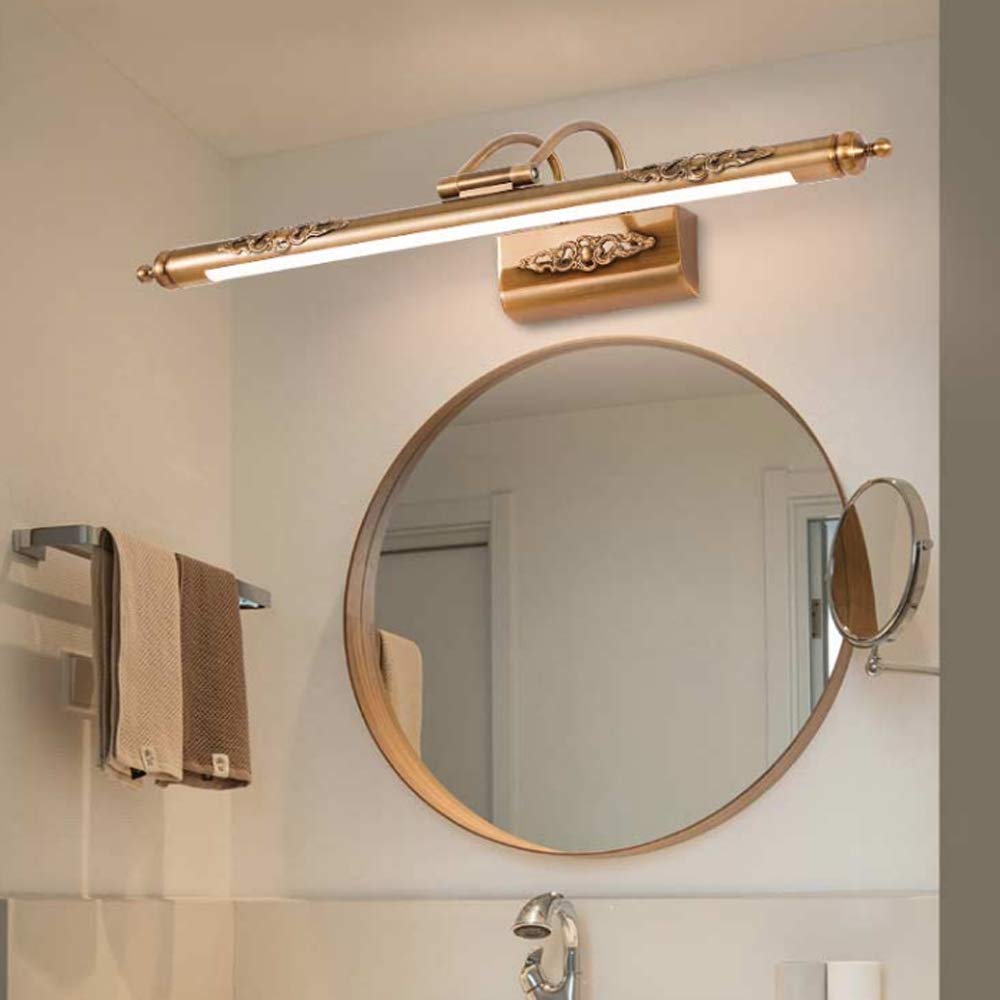 11W Antik Spiegellampe Spiegelleuchte Badezimmer LED Retro Verstellbar Badleuchte Vintage Metall Kupfer, Wasserdicht Retro Make-up Licht, Wände Spiegelschrank Schminkleuchte Natürliches Licht, D65cm