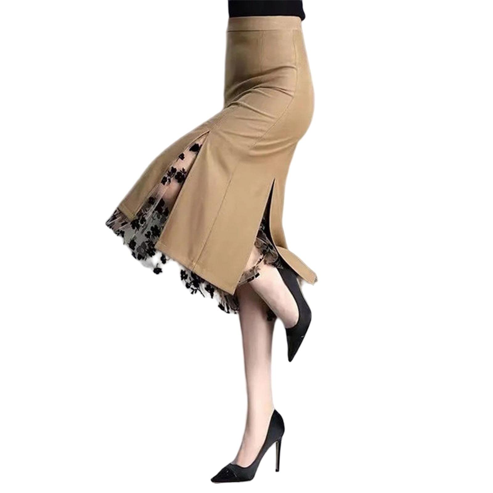 Falda larga para mujer, primavera y verano, falda de malla irregular, falda de cintura alta, falda larga hasta la rodilla