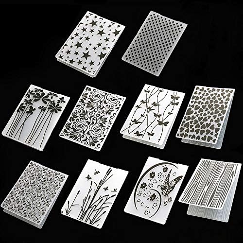 10 Patterns Plastic Embossing Folder Template Craft Card Making Paper Cards Photo Album Wedding Decoration Scrapbooking Embossing Folders Fondant Cake Decorating Baking Tools Mould Party Supplies