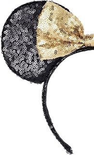 A Miaow Sequin Mouse Ear Headband Glitter Bow Party Hair Clasp Black Golden | Women Adult Headwear, Butterfly Hair Hoop, Princess Birthday Costume Accessory, Theme Park Decoration, Holiday Photo Supply