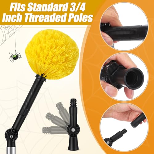 Image of Baderke Twist-On Cobweb Duster Head Brush Fits Standard 3 /4 Inch Threaded Poles Spider Web Remover with Universal Joint Spider Web Duster Brush for Outdoor & Indoor Web Cleaning(Yellow)