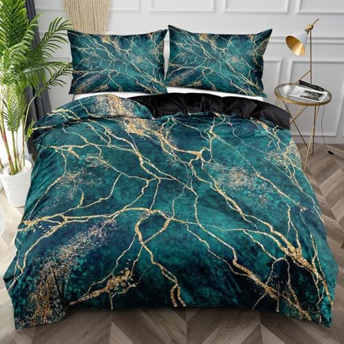 Luowei Marmor Bettwäsche 135x200cm 3D Golden Grün Muster Bettwäsche Set...