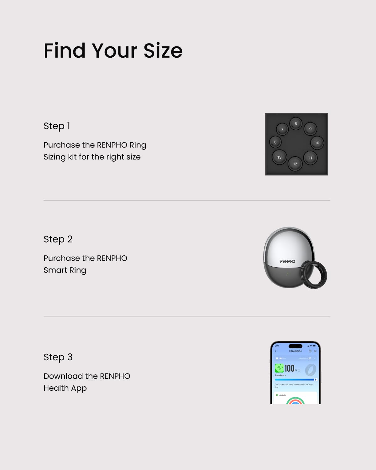 RENPHO Ring Sizing Kit for Lynx Smart Ring, Find Your Size with Measurement Tool Set, 6-13 Sample Ring Sizer