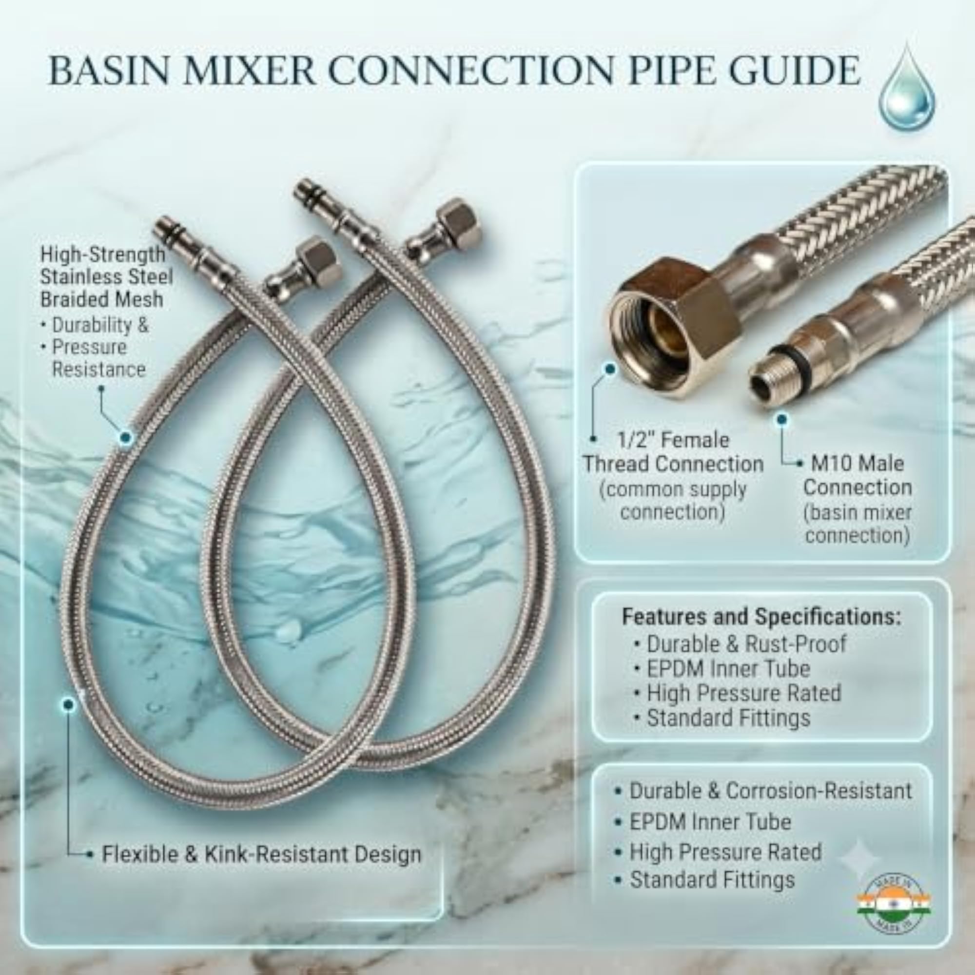 Heavy Stainless Steel Connection Pipe for Basin Mixer