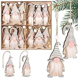 BRUBAKER 12x Adornos de Navidad Duendes - Adorno de árbol de Navidad de 8 cm hecho de madera - Duendes con barba y nariz grande - Adorno de árbol de Navidad de madera - Adorno para árbol de Navidad