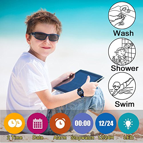 Kid Watch for Boys Girls LED Sports Watch Waterproof Digital Electronic Casual Military Wrist with Camouflage Silicone Band Luminous Alarm Stopwatch Light Blue2