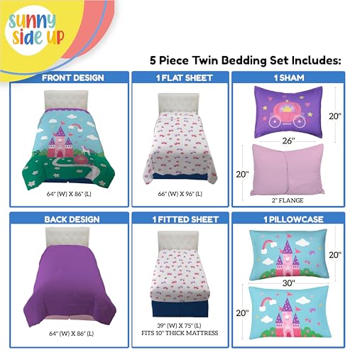 Image of Sunny Side Up Magic Castle Twin Comforter Set - 5 Piece Kids Bedding Includes Comforter, Sheets & Pillow Cover - Super Soft Microfiber Bed Set