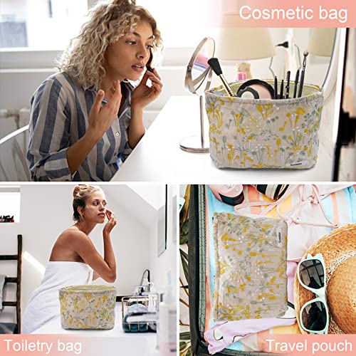 Huyerdo Makeup Bag, Floral Cosmetic Bag, Large Capacity Aesthetic Makeup Bag With Zipper, Travel Toiletry Bag For Women Girls (Silk Flower) #TOP3
